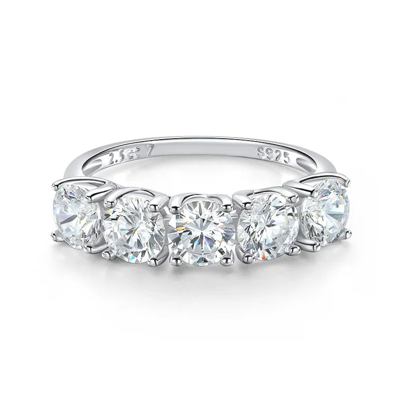 2.5/5CTTW D Color Genuine Moissanite Rings for Women 5 Gemstone Bridal Wedding Jewelry 925 Sterling Silver Wholesale Ring