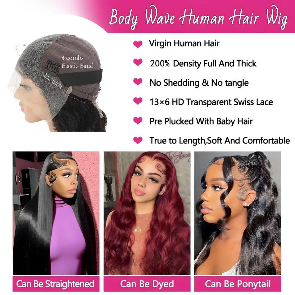 30 40 Inch 13x6 Body Wave Hd Human Hair Lace Frontal Wig 13x4 Body Wave Human Hair Wigs For Black Women Nature Black Brazilian