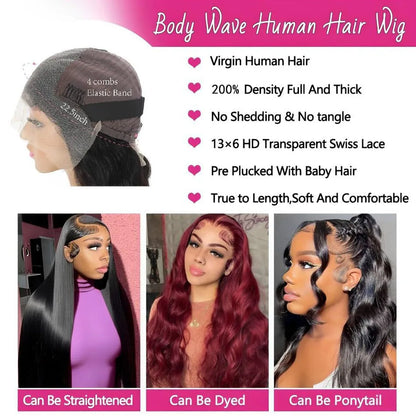 30 40 Inch 13x6 Body Wave Hd Human Hair Lace Frontal Wig 13x4 Body Wave Human Hair Wigs For Black Women Nature Black Brazilian