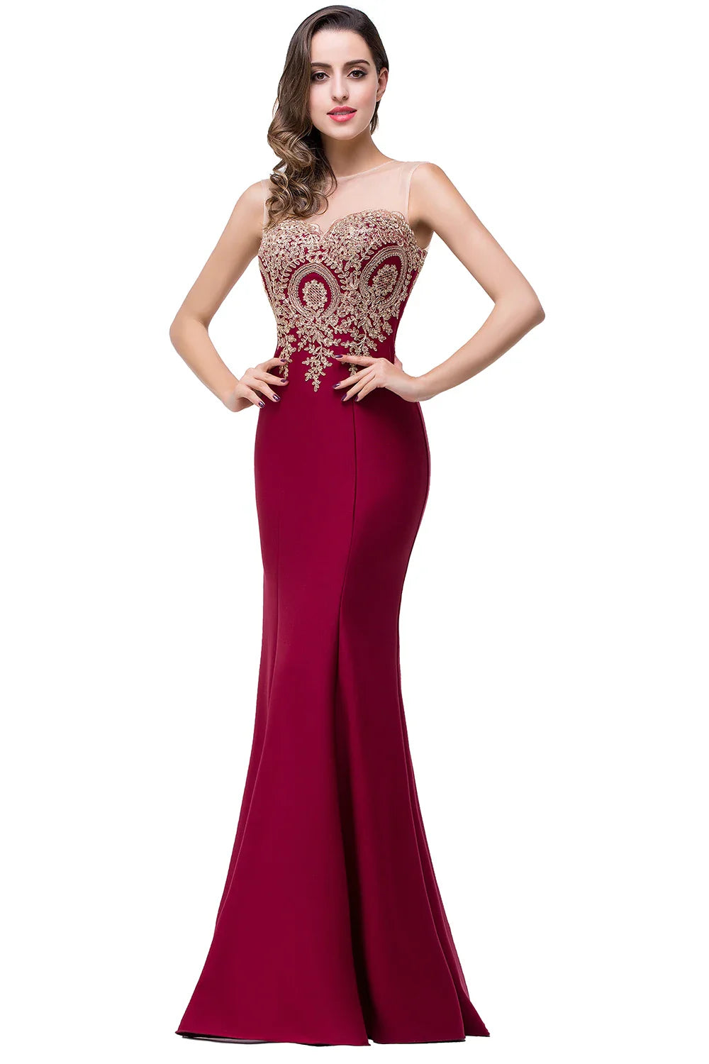 Elegant Mermaid Evening Dress Women Sweetheart Illusion Golden Appliques Lace Wedding Party Prom Gown Robe de Soiree