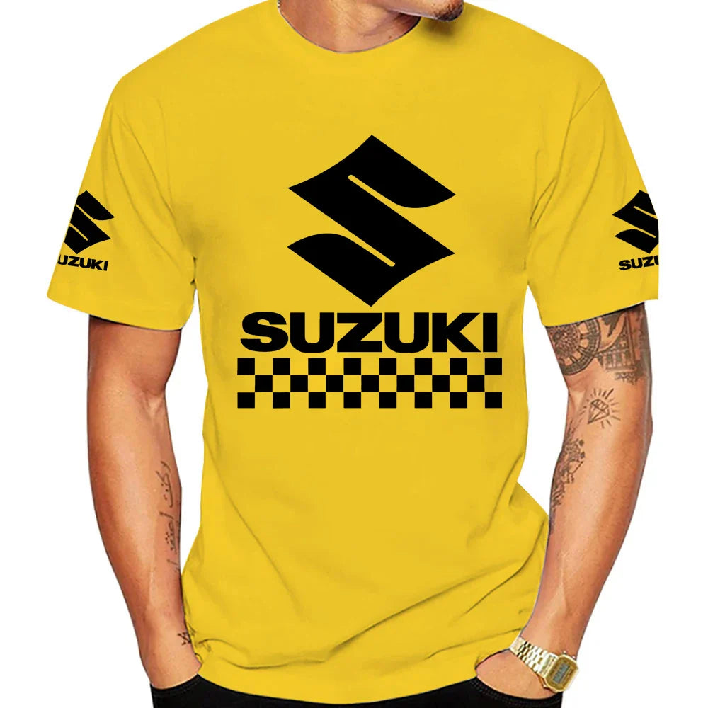 2026 Summer New Racing Motorcycle 100% Cotton Trendy Men T-shirt Daily Outdoor Sports Casual Loose Street Short-sleeve