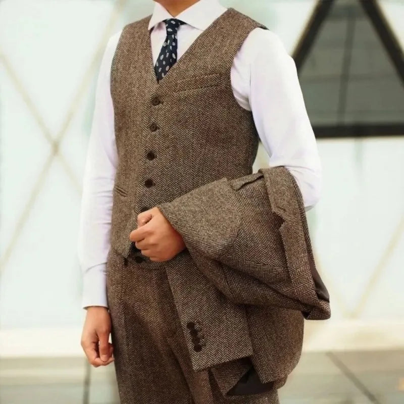 Peaky Blinders Men's 3-Piece Suit Vintage Plaid Autumn/Winter Heavyweight New Style Jacket+Vest+Pants Slim Fit Formal Suit