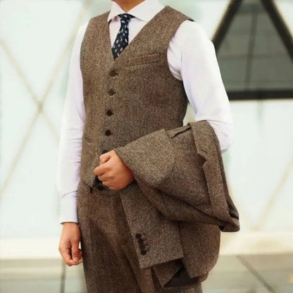 Peaky Blinders Men's 3-Piece Suit Vintage Plaid Autumn/Winter Heavyweight New Style Jacket+Vest+Pants Slim Fit Formal Suit