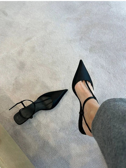 Sapatos Femininos de Salto Alto, Novos Sapatos Sexy de Salto Grosso com Bico Fino e Tira Traseira para Mulheres, Sandálias de Salto Alto para Vestidos de Festa