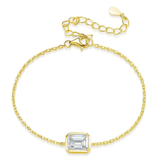 1/2CT Emerald Radiant Cut Moissanite Bracelets for Women Men Adjustable 15-20cm Chain 925 Sterling Silver Jewelry Fine