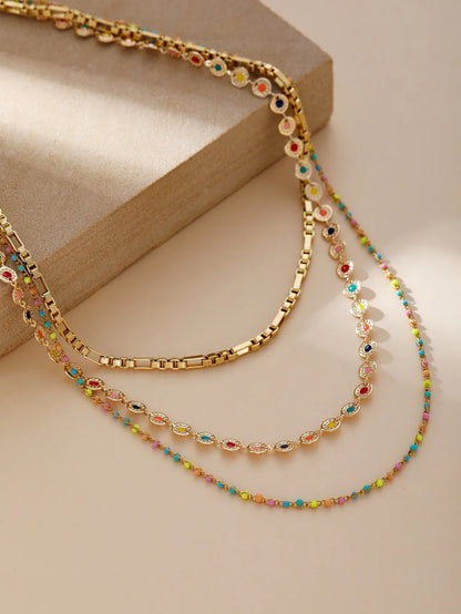 3 Layered 18K Gold Plated Necklaces for Women Trendy Enamel Jewelry for Daily Chain Stackable Necklaces Jewelry Girls Birthday