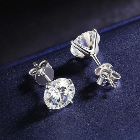 1CT Round Moissanite Stud Earrings for Women 925 Sterling Silver Plated 18K Classic Wedding Sparkling Lab Diamond Earring