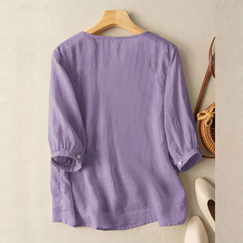 Elegant Women Embroidered Blouses Autumn 2024 3/4 Puff Sleeve Transparent Blusas Mujer Casual Vintage Cotton Shirts Tops
