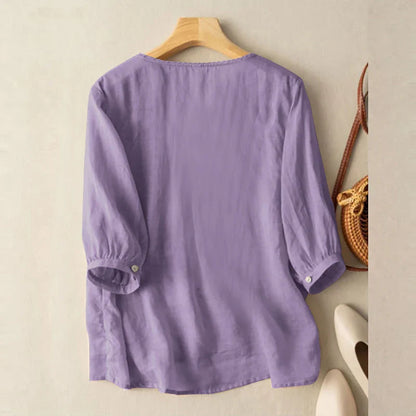 Elegant Women Embroidered Blouses Autumn 2024 3/4 Puff Sleeve Transparent Blusas Mujer Casual Vintage Cotton Shirts Tops