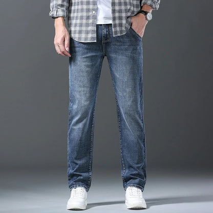 New Autumn and Winter  Plus Size 40 42 44 Men Straight Loose Jeans Business Fashion Denim Stretch Pants Male Brand Trousers