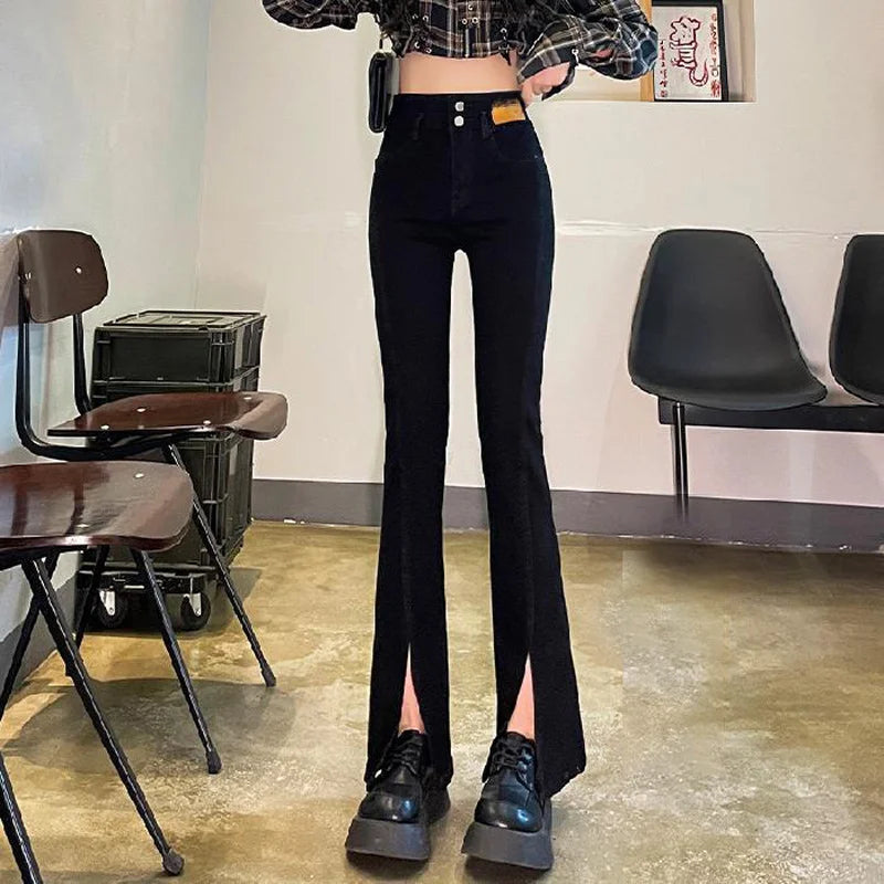 Women Autumn Winter Style High Waist Elastic Dragging Jeans