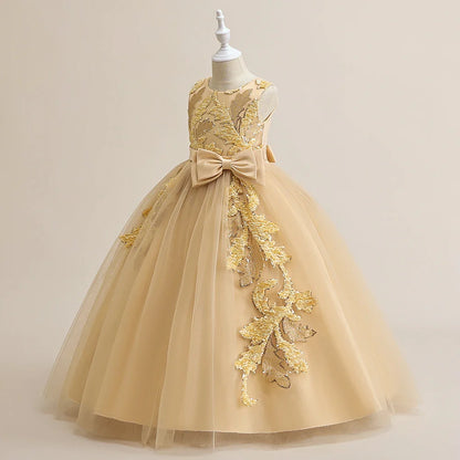 Elegant Party Bridesmaids Girls Dresses Summer Bow Flower Wedding Princess Prom Dress for Girl Tulle Evening Christmas Costumes