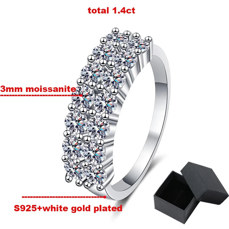 1.4CT 0.7CT 3mm Moissanite Ring for Women Half Enternity Diamond Band S925 Sterling Silver Plated White Gold Ring GRA