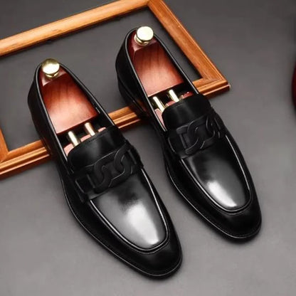 Metal Buckle Leather Shoes For Men Luxury Slip-on Genuine Leather Business Formal Shoes Groom Wedding Shoes