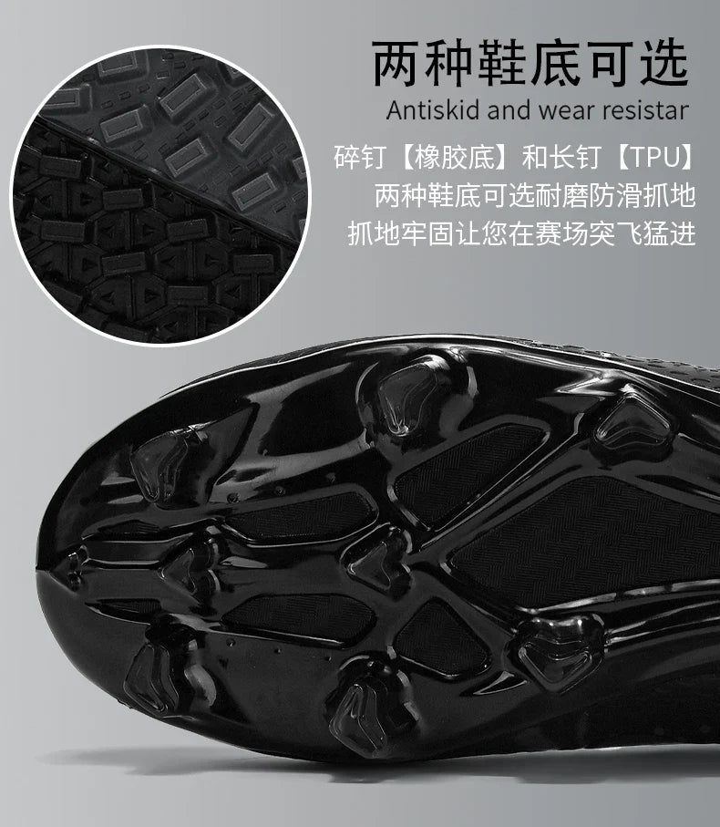 Adult Professional FG/TF Soccer Shoes Non-Slip Long Spike Football Boots Young Kids High Ankle Cleats Grass Soccer Sneakers ﻿