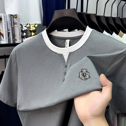 designer men's summer vacation two piece t-shirt round neck embroidered british style short sleeve casual fashion men's wear top