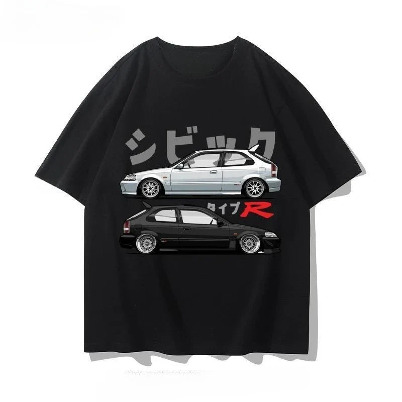 Honda Civic Motorcycle Short-sleeved Classic Modified Car Culture JDM Car Racing Fan T-shirt Club Men's Top