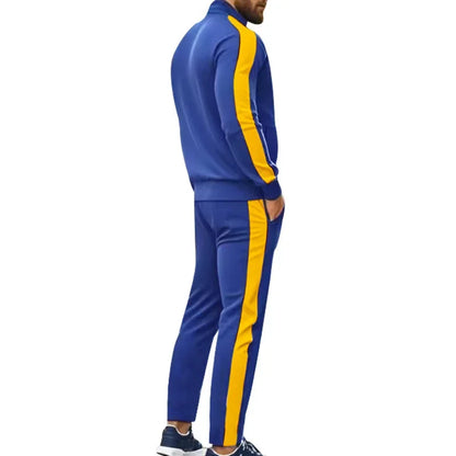 2025 Spring Autumn Men's 2-Piece Set Color Blocking Zipper Stand Collar Casual Sports Jacket Sweatshirt Trousers Suit