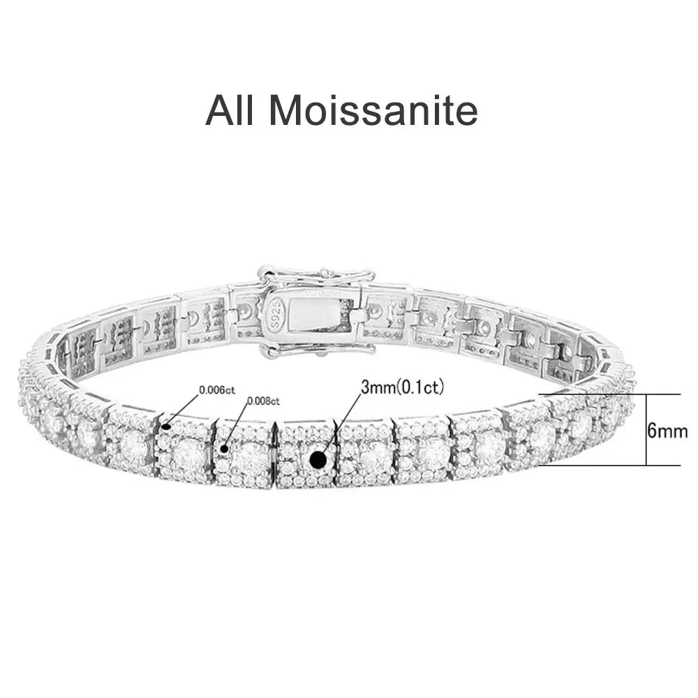 D VVS1 Moissanite Tennis Bracelet GRA Certified Lab Diamond 925 Sterling Silver 6mm Width Cuban Bracelets for Women Man