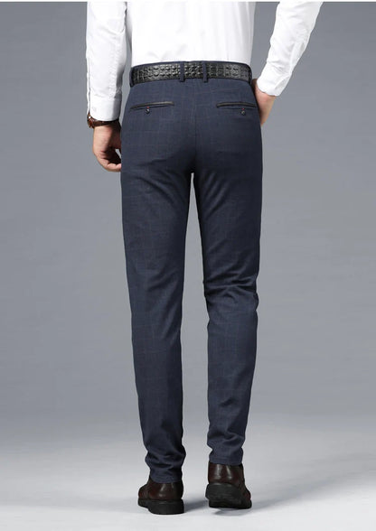 Spring Summer Business Men's Casual Pants Fashion Grid Design Versatile Comfortable Slim Straight Legs Elastic Male Trousers