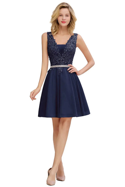 Newest Dusty Pink Sequins Lace Cocktail Dresses With Sashes Sexy V neck A Line Chiffon Short Party Gowns For Prom Evening 2025