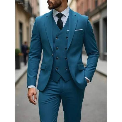 ManSuitOutfit Thin Simple Solid Color Single-breasted Male Suits British Style Long Sleeve Pocket MenSet wedding suits for men