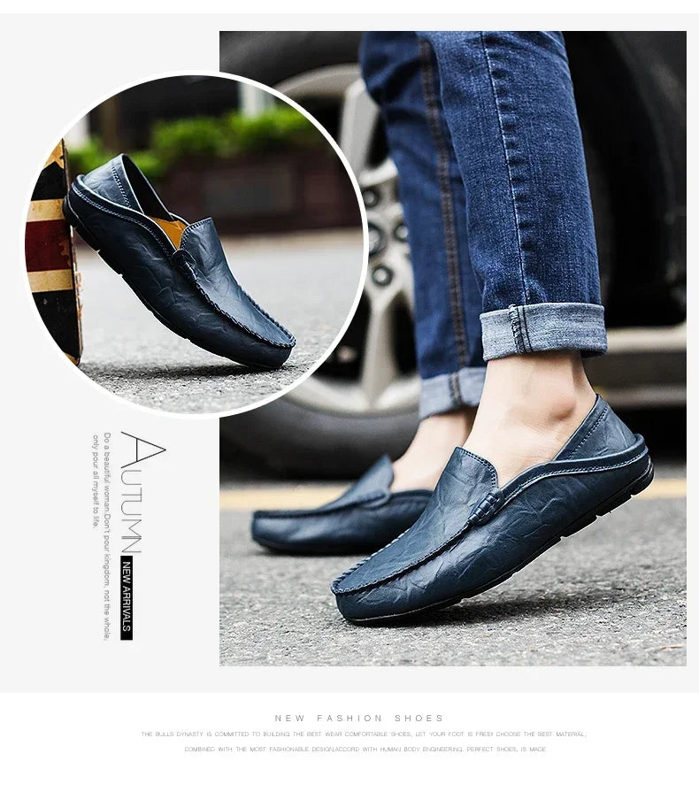 Genuine Leather Men Casual Shoes Luxury Brand Designer Men Loafers Moccasins Breathable Slip on Male Boat Shoes Plus Size 37-47