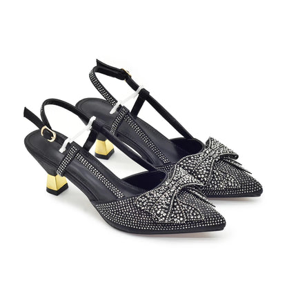 2026 Fashiona Banquet Exquisite Party Top Luxury Pointed Toe Bowtie Bright Diamond Summer Women's High Heels Shoes and Bags Set