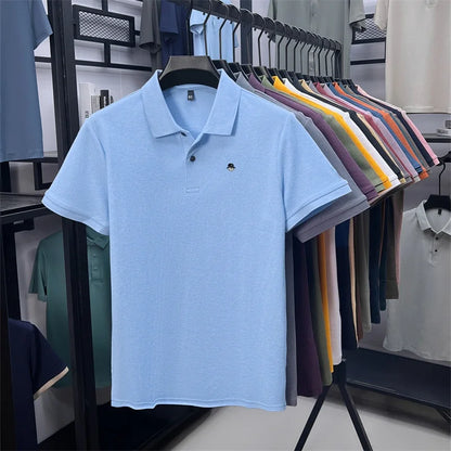 Men's Cotton100% High End Brand Lapel Polo Shirt Summer New Solid Color Print Short Sleeve T-Shirt Casual Breathe Men's Clothing