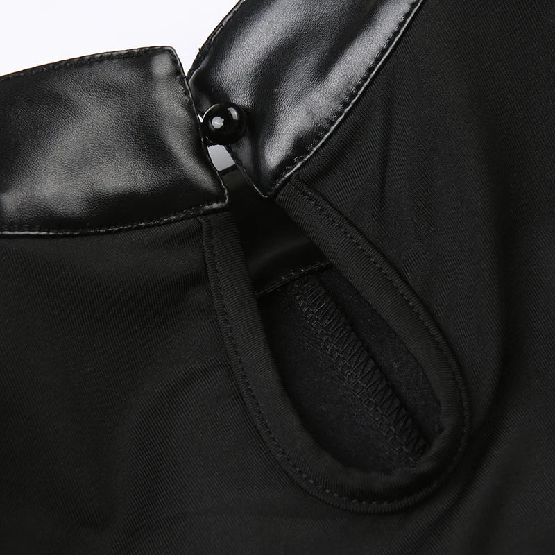 Punk Style Leather PU Patchwork Crop Tops Women Grunge Biker Sleeveless Corset Tank Top Streetwear Dark Academia Vest