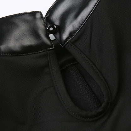 Punk Style Leather PU Patchwork Crop Tops Women Grunge Biker Sleeveless Corset Tank Top Streetwear Dark Academia Vest