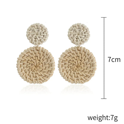 Personality Bamboo Rattan Hand-woven Geometry Drop Dangle Earrings for Women Temperament Summer Beach Stud Jewelry Holiday Gift