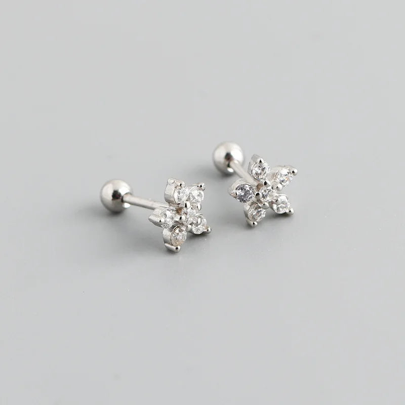 925 Sterling Silver Fashion Korean Petal Screw Bead Stud Earrings for Women Charm Ear Bone Piercing Jewelry Accessories