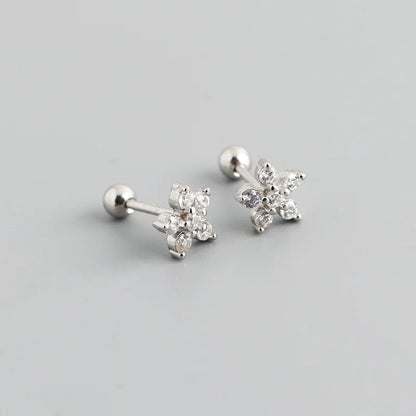 925 Sterling Silver Fashion Korean Petal Screw Bead Stud Earrings for Women Charm Ear Bone Piercing Jewelry Accessories