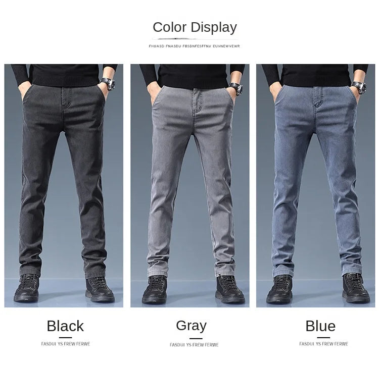 Smil Straight Men Jeans Autumn casual black gray  denim trousers pants for man korea clothing