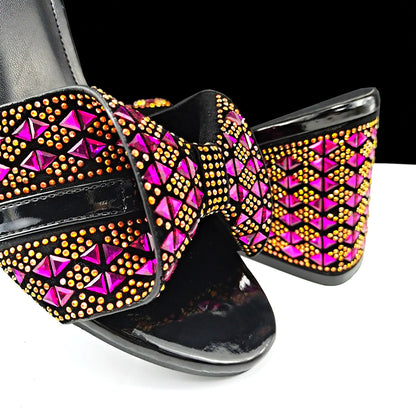 Italian Fashion Banquet Shoes and Bags African Women's Hand Bags with Rhinestone Decoration and Women's High Heels