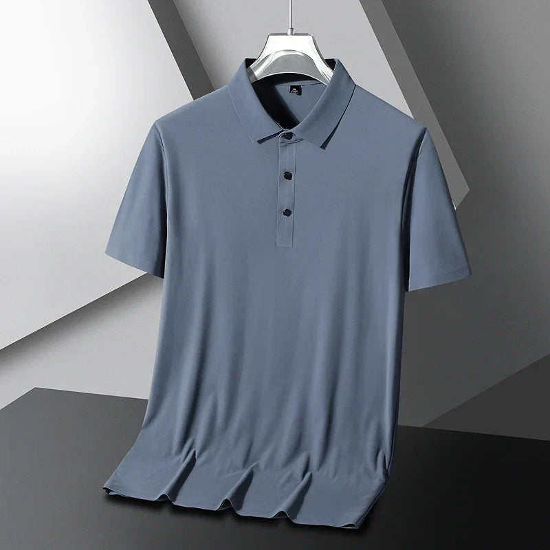 Summer Ice Silk Polo Shirt High-End T-Shirt Solid Color New Half Sleeve Non-Marking Casual Lapels Business Thin Menswear 2025