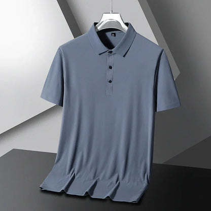 Summer Ice Silk Polo Shirt High-End T-Shirt Solid Color New Half Sleeve Non-Marking Casual Lapels Business Thin Menswear 2025