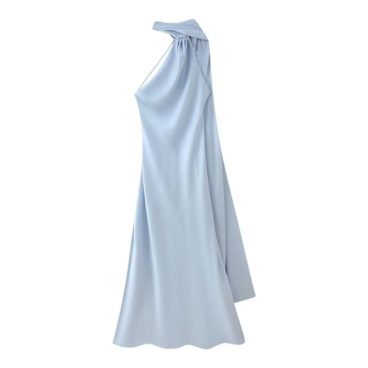 Elegant Women's Soft Silk Satin Long Dress Halter Backless Sleeveless Maxi Dresses Summer Lady Long Ribbon Party Gowns