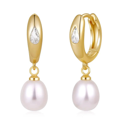 Women Pearl Dangle Earrings 14K Gold Plated Hoops Fresh Water Pearl Earring With 925 Sterling Silver Post Popular Jewelry