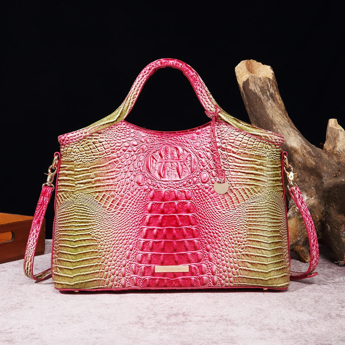 crocodile pattern colorful solid color high-end retro women's handbag