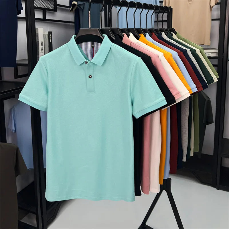 100% cotton short sleeve polo shirt comfortable lightweight high-end brand fashionable simple summer men's casual lapel T-shirt