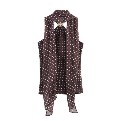 2025 New Women's Clothing European and American Style Versatile Backless Suspender Polka Dot Halter Neck Top