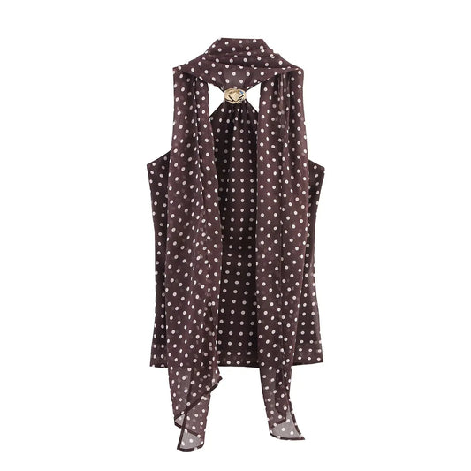 2025 New Women's Clothing European and American Style Versatile Backless Suspender Polka Dot Halter Neck Top