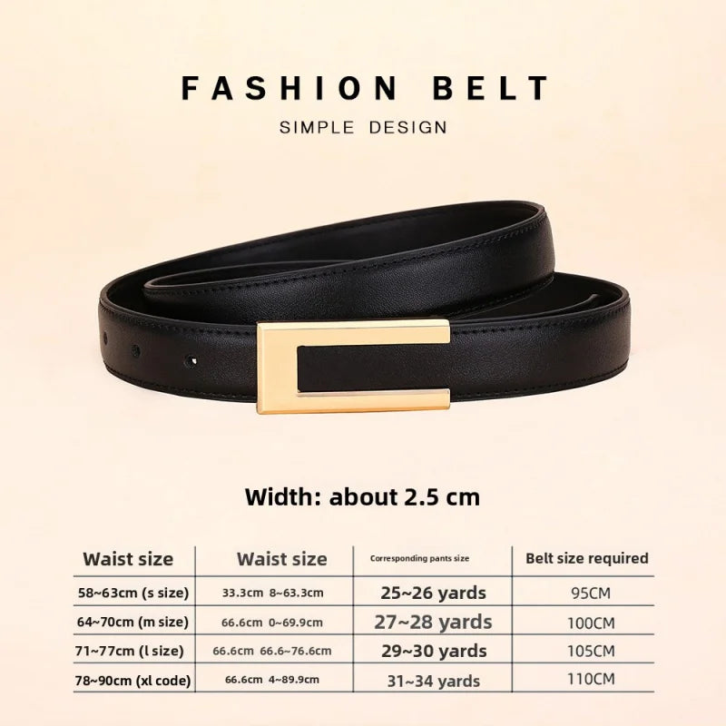 Genuine leather belt for women; cowhide fashion waist belt; versatile smooth buckle; 2025 dress decoration belt for