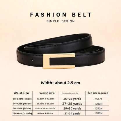 Genuine leather belt for women; cowhide fashion waist belt; versatile smooth buckle; 2025 dress decoration belt for