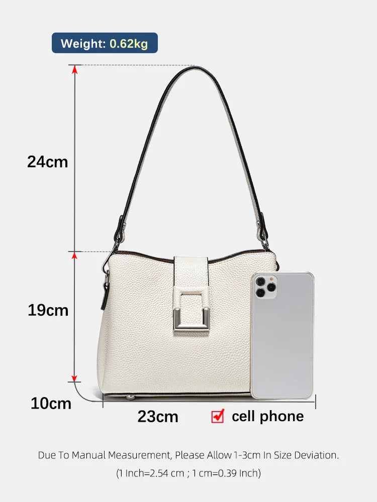 Genuine Leather White Designer Noble Shopper Shoulder Bag Commuter Large Bucket Handbag Women Tote Bucket Cross Body Bag