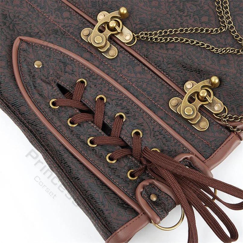 Steampunk Corsets for Women V-neck Gothic Corset Jacquard Corset Vest Cosplay Costume Pirate Corset Brown Black