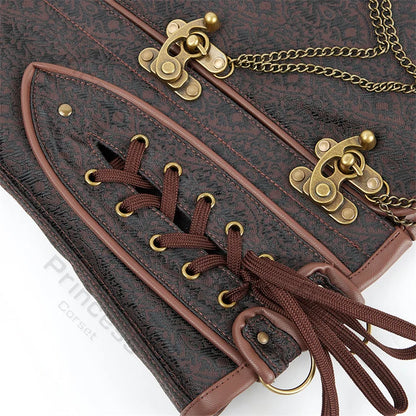 Steampunk Corsets for Women V-neck Gothic Corset Jacquard Corset Vest Cosplay Costume Pirate Corset Brown Black
