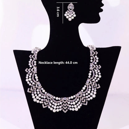Luxury Crystal Zircon Circular Shape golden Pearl Necklace Women Dubai Bridal Wedding Birthday Party Indian Jewelry Set Gift